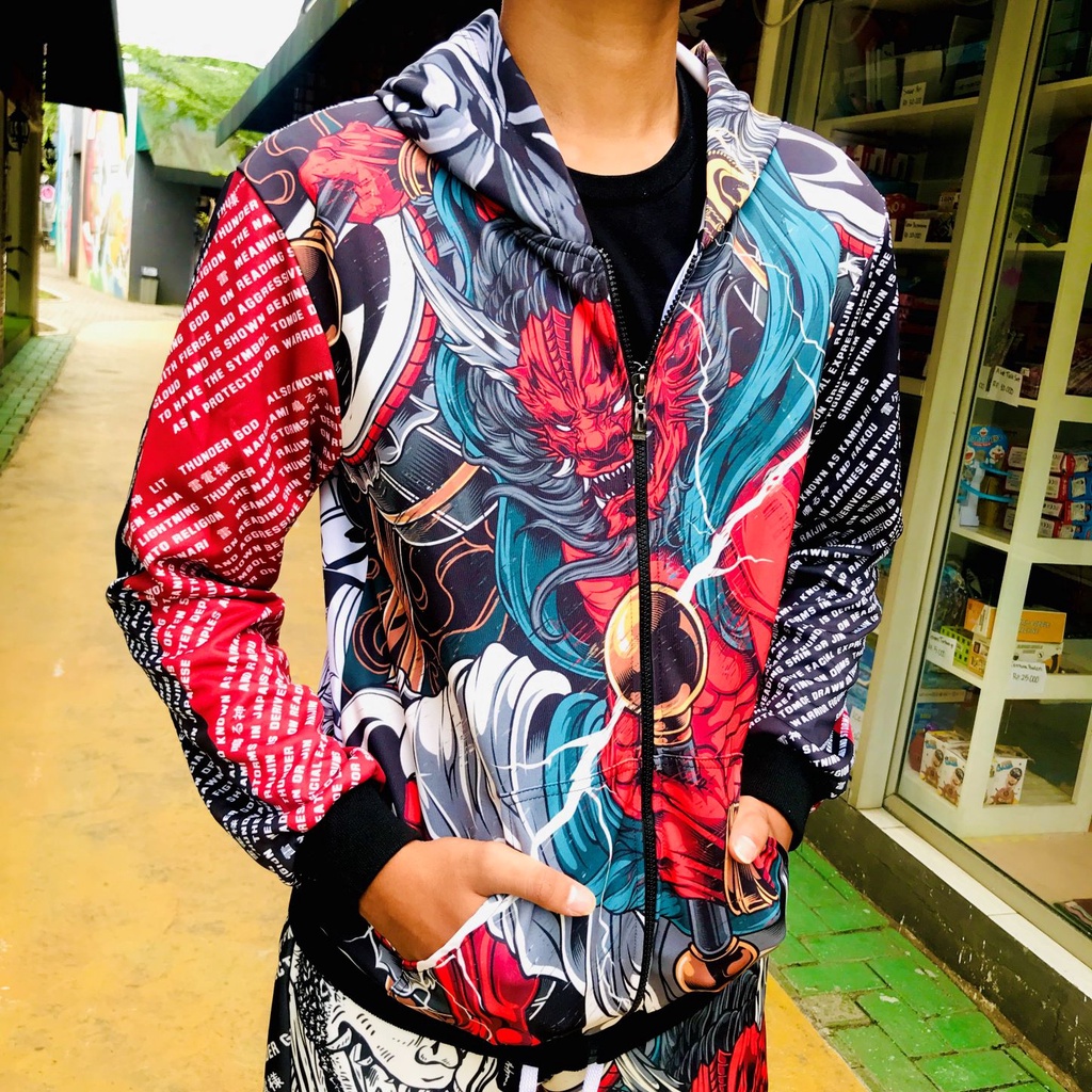 Jaket Adidaspoly Raijin Japanese Myth God Of Thunder Lightning and Storms Fullprint Anime Manga Premium