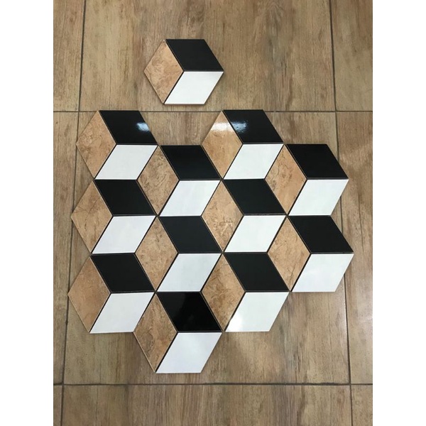 Mosaik Keramik Lantai Motif Kubus 3D