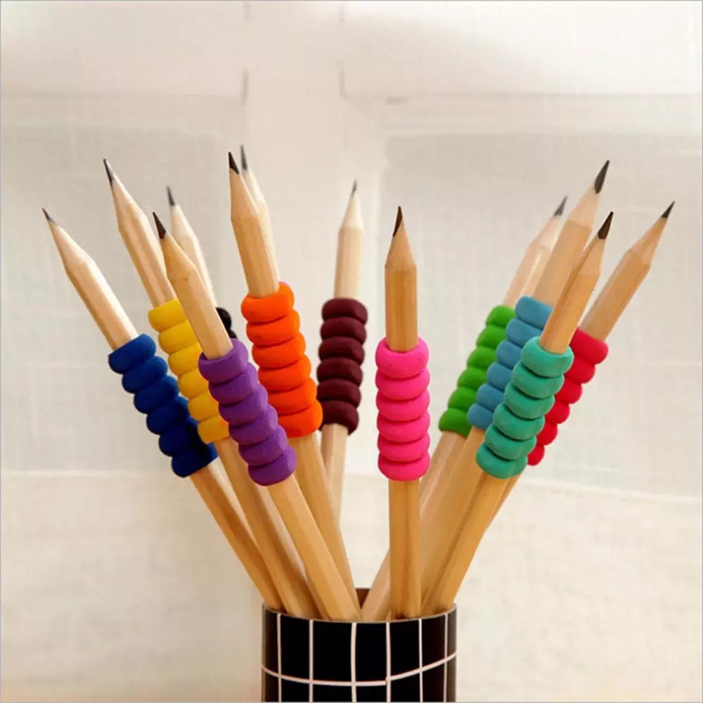 QUINTON School Stationery Pencil Grips Comfort Pencil Holder Pencil Cover Pencil Gripper Classics Non-slip Assorted Colors Writing Aid for Kids Soft Foam