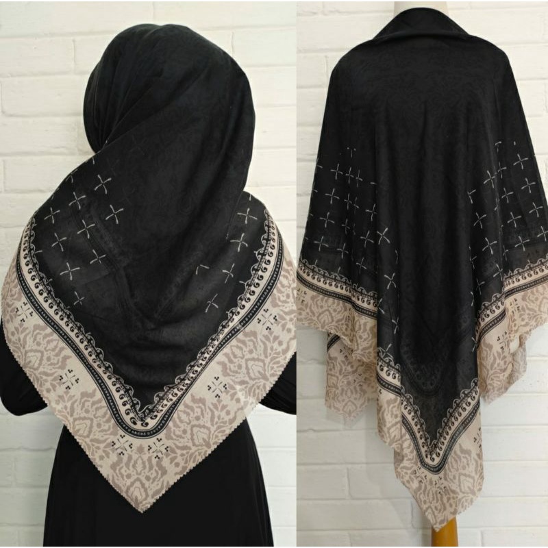 NEW JILBAB HIJAB VOAL MOTIF SYAR'I 130X130 PREMIUM SQUARE LASERCUT KERUDUNG SEGI EMPAT-ANGGREK HITAM