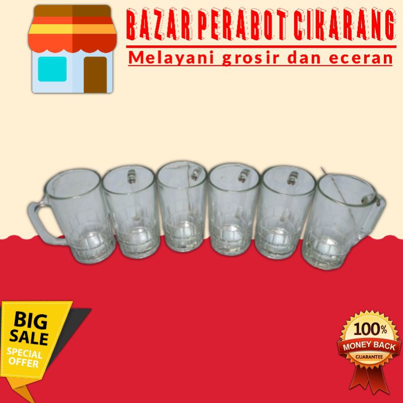 Gelas gagang kaca b20n per setengah lusin / gelas teh