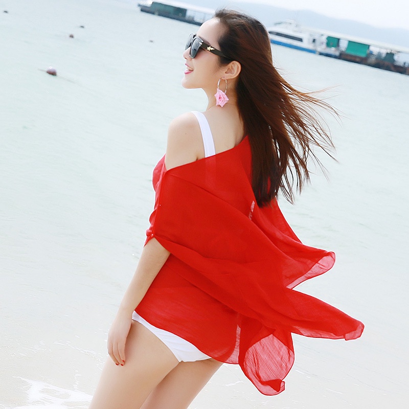 Versi Korea baru dari syal sutra tipis yang selalu berubah musim panas pantai monokrom tabir surya syal sutra penggunaan ganda selendang tabir surya kardigan sunscreen cardigan wanita cardigan korean style