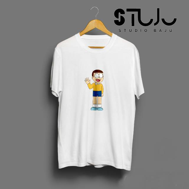 MURAHHH KAOS DISTRO DORAEMON NOBITA HITAM PUTIH COTTON COMBED 30S PRIA & WANITA