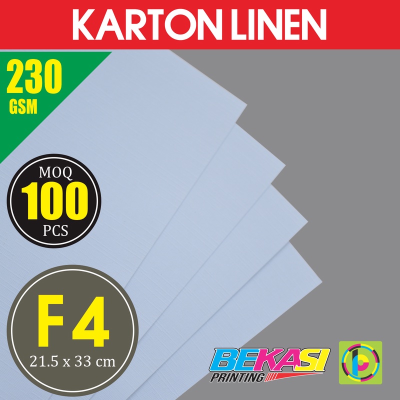 

Kertas Karton Carton LINEN PUTIH 230 GSM Ukuran F4 21.5x33 cm isi 100 Lbr