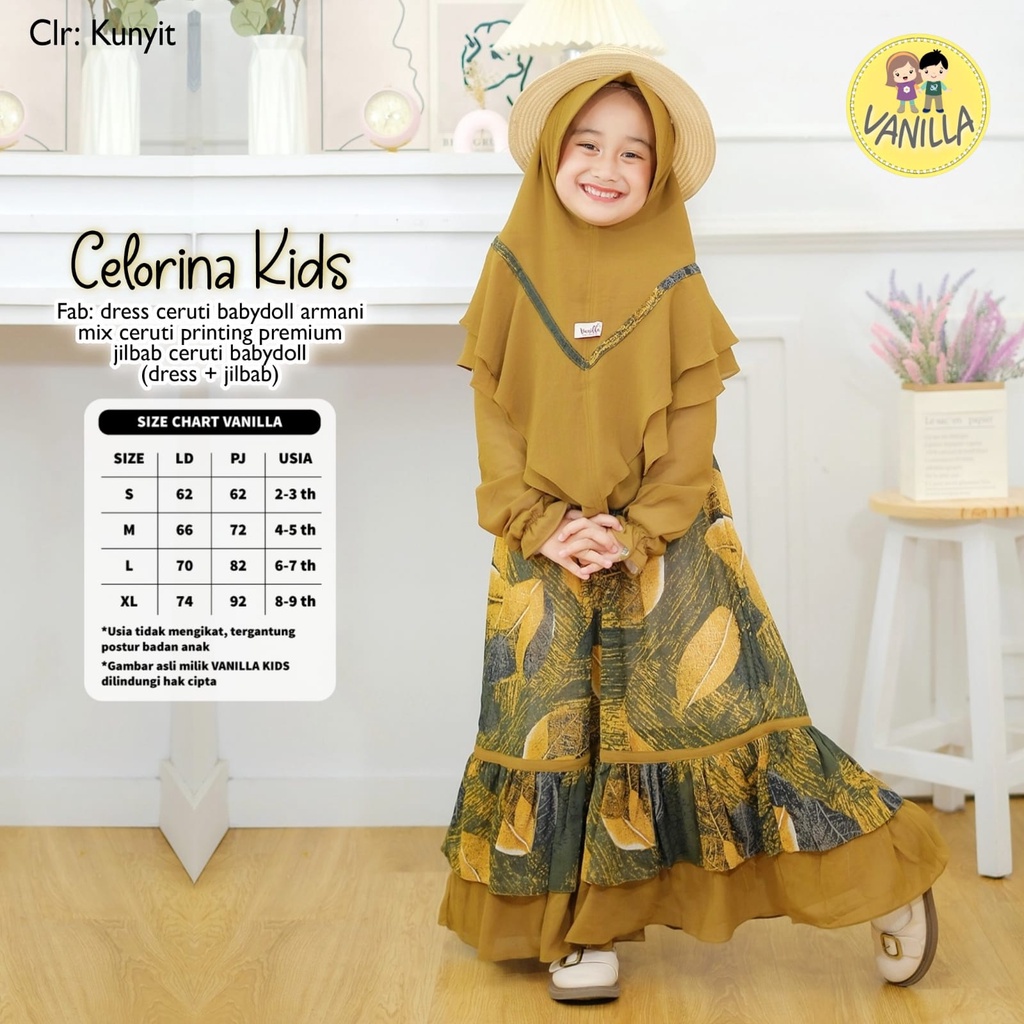 Celorina Kids By Vanilla | 020320 | Gamis + Jilbab Anak