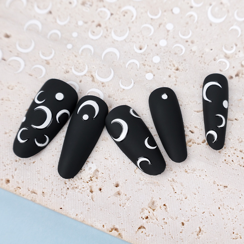 Stiker Kuku Motif Bulan Sabit Warna Hitam Dan Putih Untuk Dekorasi Nail Art