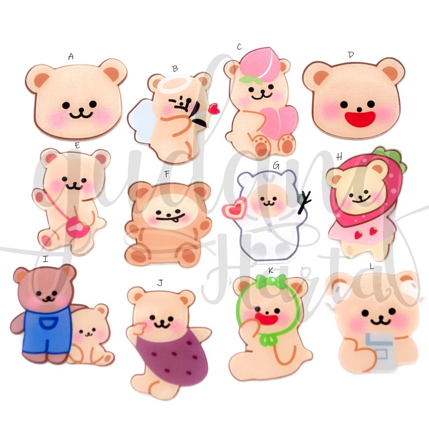 Pin Akrilik Cute Bear Bros Tas Motif Beruang Apel Lucu GH 208485