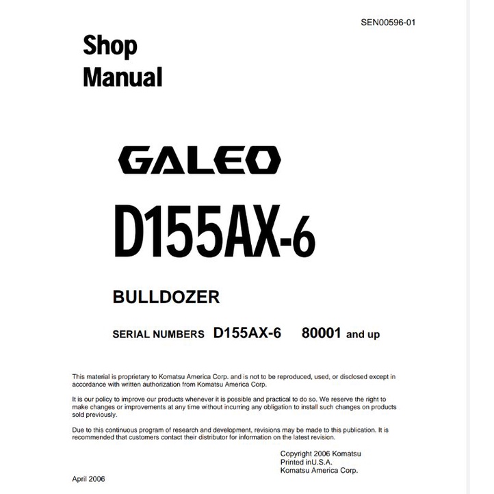 

shop manual komatsu D155AX- 6 GALEO
