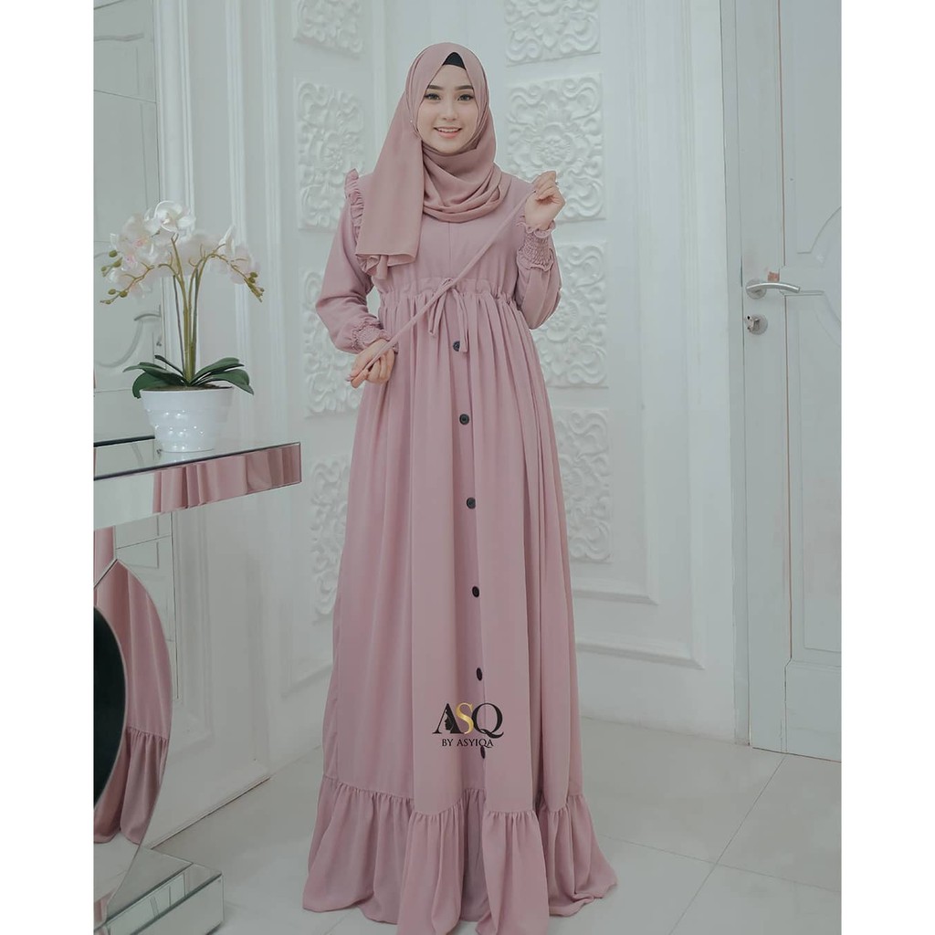 Zalfa Dress - Gamis Muslim Wanita Remaja atau Dewasa Kombinasi Kancing Bahan adem melar dan jatuh