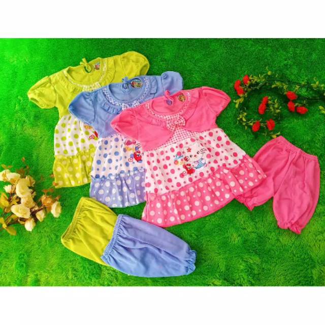 Setelan dress bayi 0-18 bulan free celana /set dress bayi murah / setelan bayi murah