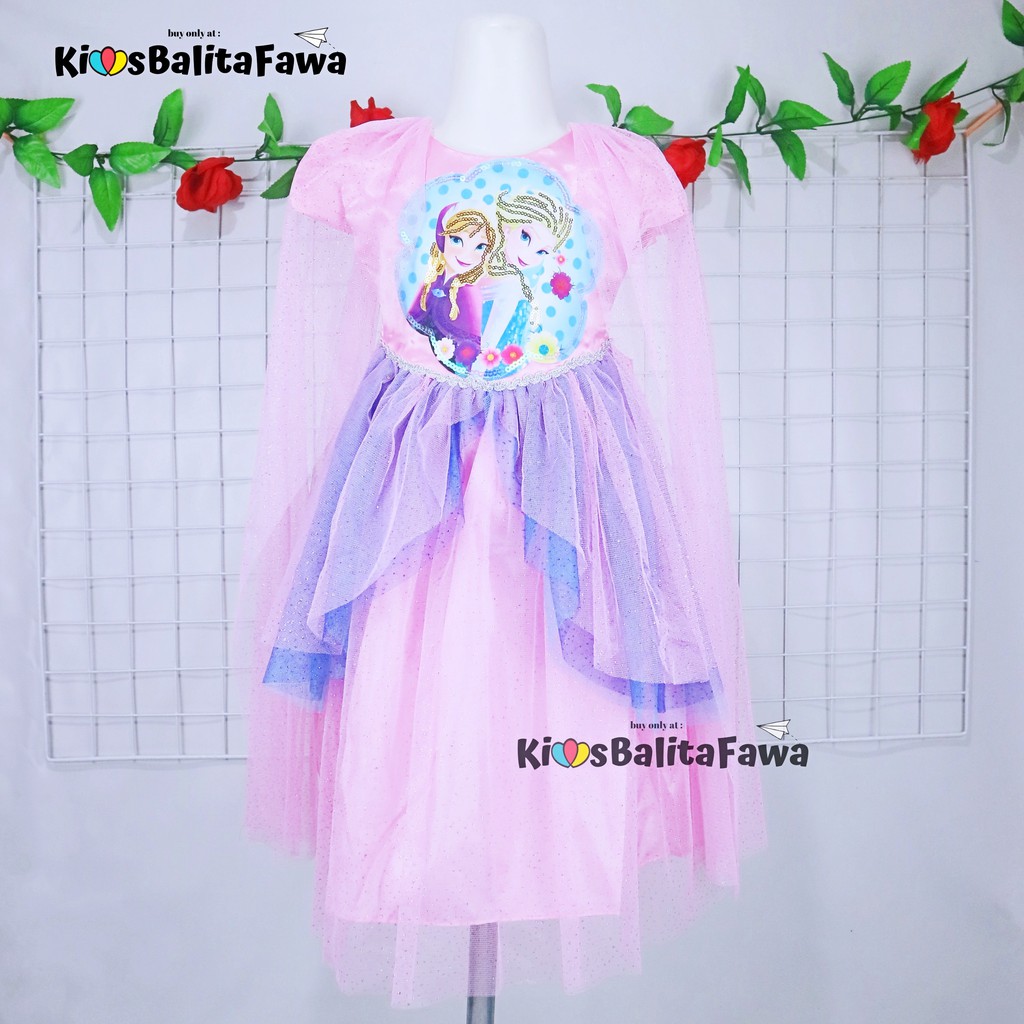 Gaun SNOWY FROZEN uk 3-12 Tahun / Kostum Princess Elsa Premium Dres Dress Baju Pesta Ulang Tahun