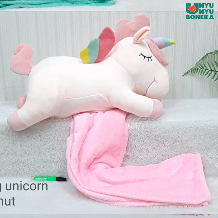 Boneka Bantal Selimut Laying Unicorn Kuda Pony Animal Balmut 3 in 1