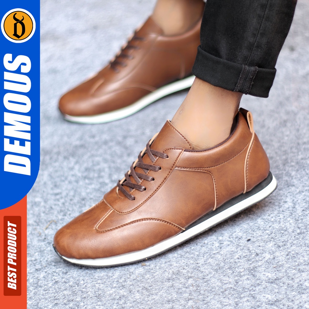 Sepatu Sneakers Pria Sepatu Casual Pria Kulit Pu Sepatu Kerja Kuliah Kondangan Sepatu Hitam Pria DEMOUS MARKEZ