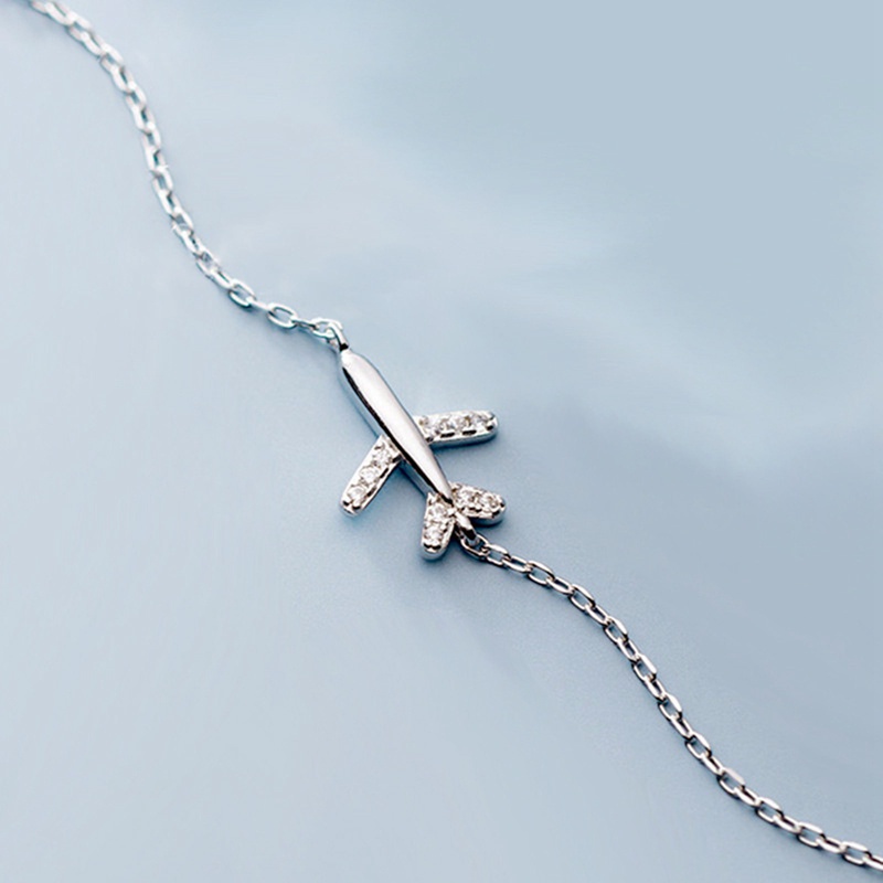 Fancyqube Gelang Rantai Klavikula Sterling Silver 925 Bentuk Pesawat Mini Untuk Wanita
