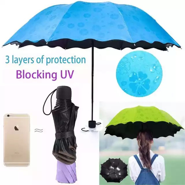 ANQI 1888 3D Payung Lipat Magic Umbrella / Dimensi Lapisan Hitam ANTI UV ( Gelombang ) / VS-102