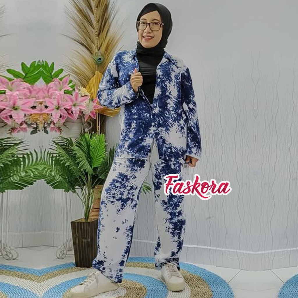 One Set Tie dye Wanita Busui Panjang - Setelan Jumbo Rayon Wanita Kekinian - Pajamas Tiedye STN02