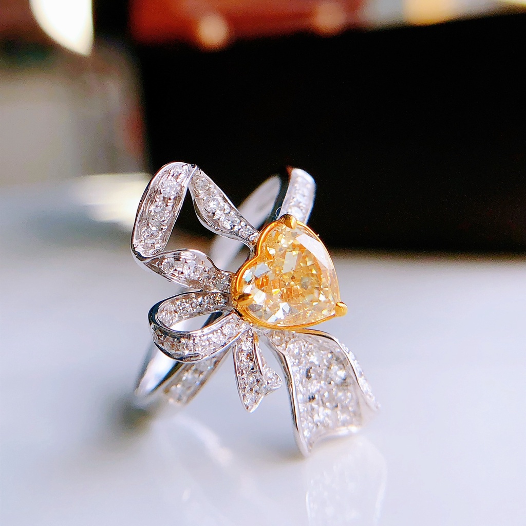 Personalized Design Yellow Heart Shaped Moissanite Diamond Ring