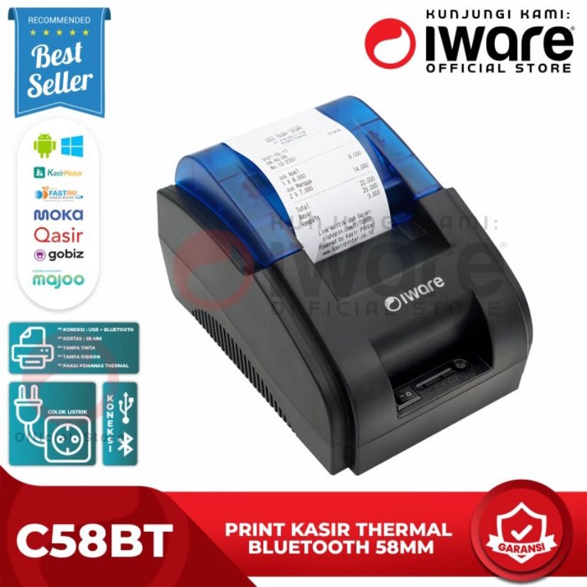 PRINTER Mesin KASIR/PPOB THERMAL 58MM IWARE C58BT ANDROID USB+BLUETOOTH C-58BT