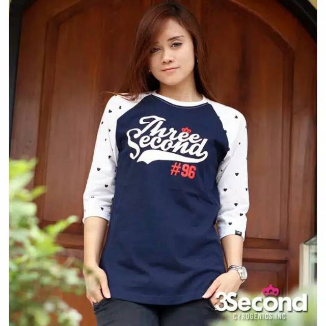  Kaos  distro  raglan cewe threesecond premium badan navy 