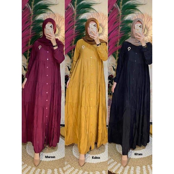 Gamis susun rayon susun polos  premium