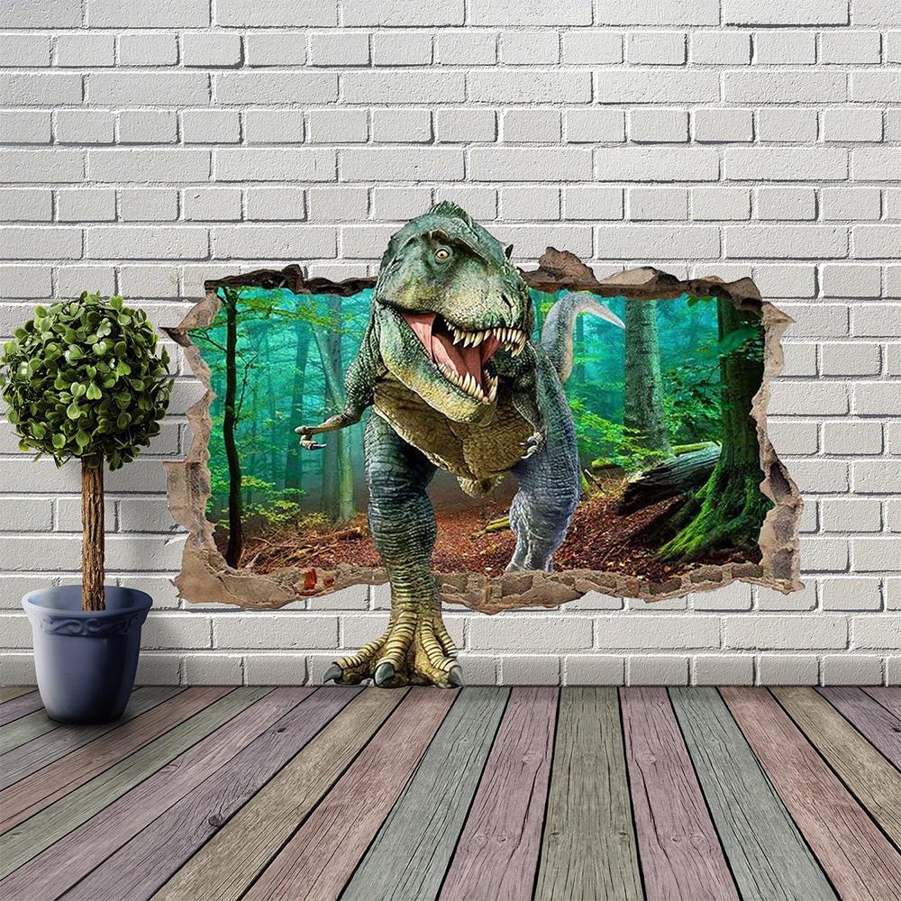 Preva Wall Decals Dinosaurus Hutan 3D Smashed Wall Arts Dinosaurus Dinding Mural