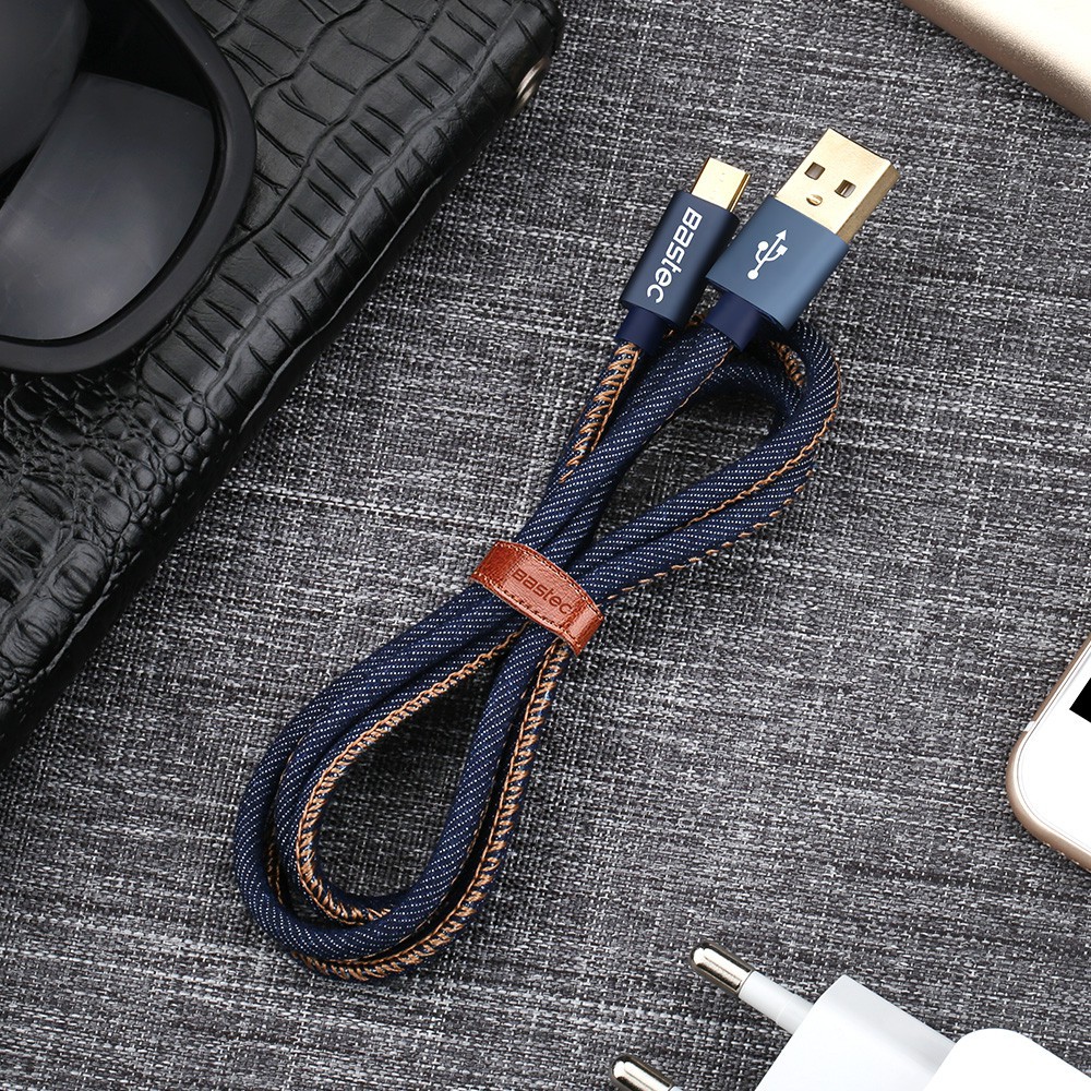 MPro Bastec Kabel Charger Micro USB/ Type C Kulit Leather 1 Meter Black WYZ16 cas