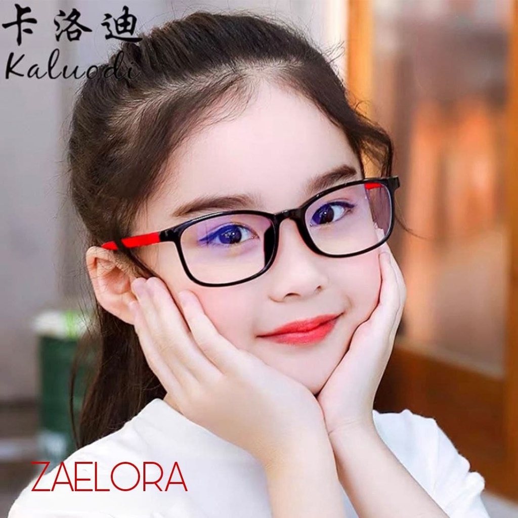 ZAELORA - Kacamata Anak Anti Radiasi Blue Ray Laki-laki & Perempuan (Design Korea)-Bulat hitam merah