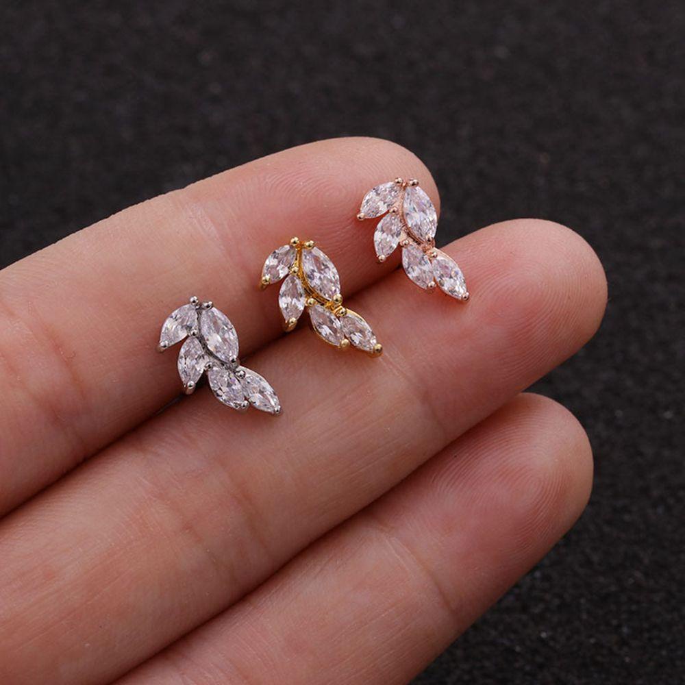 Lily 1PC Anting Tindik Rose Gold Silver Emas Sekrup Belakang Bintang Daun Stainless Steel