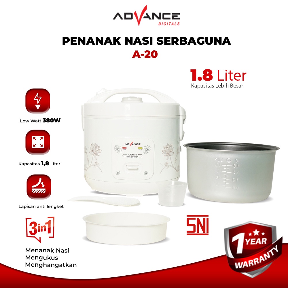 Advance Digitals A20 Rice Cooker Mini 1.8Liter Penanak Nasi Serbaguna 3 in 1 Magic Com Garansi 1 Tahunn