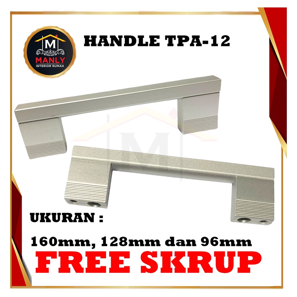 Huben Handle TPA-12 96 &amp; 128, 160 mm  Anodize (Tarikan Minimalis Laci, Lemari, Pintu, Jendela)