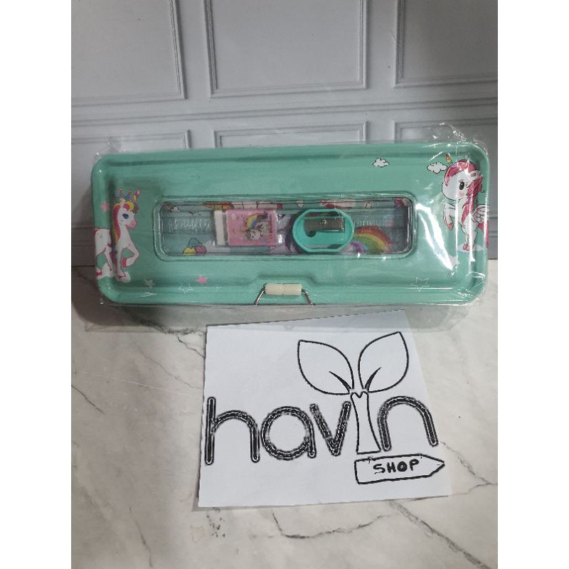 kotak pensil KALENG KLEP ada ISI/pencil case-UNICORN