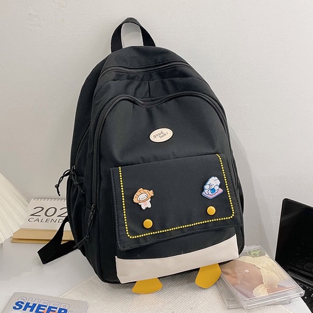 Mismi Inari Bag Tas Ransel Wanita Korea Lucu Backpack Perempuan Sekolah Stylish - 17I-Hitam