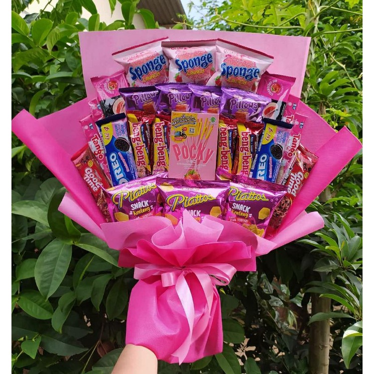 (B) Buket BIG PREMIUM POCKY COKLAT BESAR/paket/bingkisan Snack Ulang Tahun/Ultah/ Wisuda/Kado/Hadiah