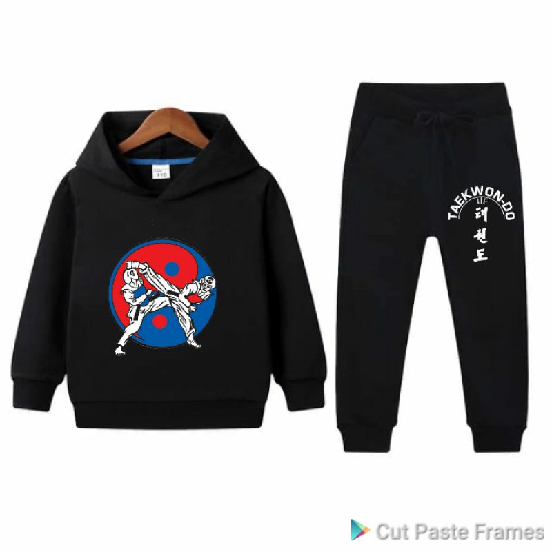 setelan jaket joger anak logo taekwondo bisa request