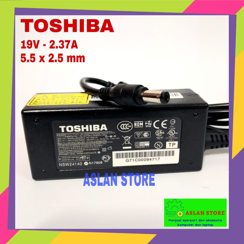 Adaptor Laptop ORIGINAL Toshiba 19V 2.37A 45W NB500 NB520