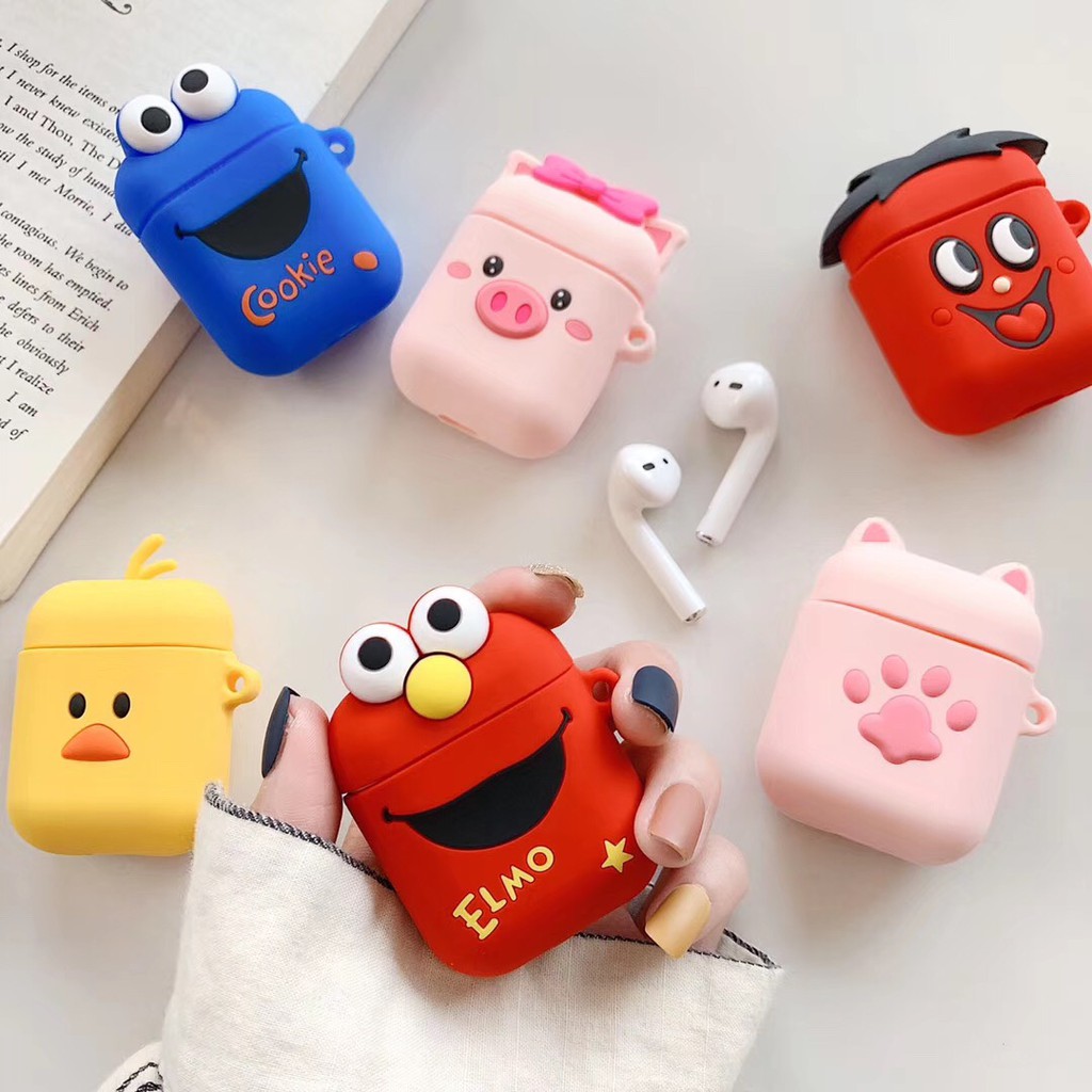 Casing Pelindung Dengan Bahan Silikon Dan Gambar Kartun Babi Warna Pink Untuk Airpods 2