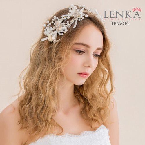 LENKA Tiara Pesta Wedding Crown Headpiece Bridesmaid Aksesoris Rambut Putih TPM014