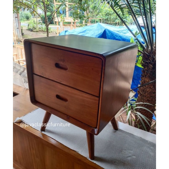 NAKAS RETRO MINIMALIS LACI 2 BUFET MINI PUK UNIK TEMPAT PENYIMPANAN MEJA HIAS KAMAR TIDUR BAHAN KAYU JATI-1