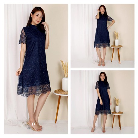 Dress Natal - Dress Ibadah- Gaun Wanita Kekinian Mutiara Brokat Tille Brokat Tile Dres Mewah