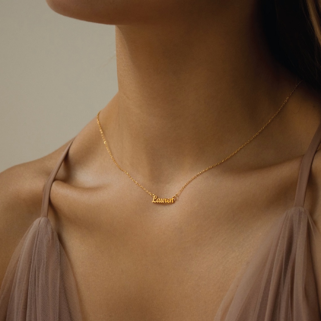 Kalung Nama Simple Terbaru Style Minimalis Pilihan Font Gold