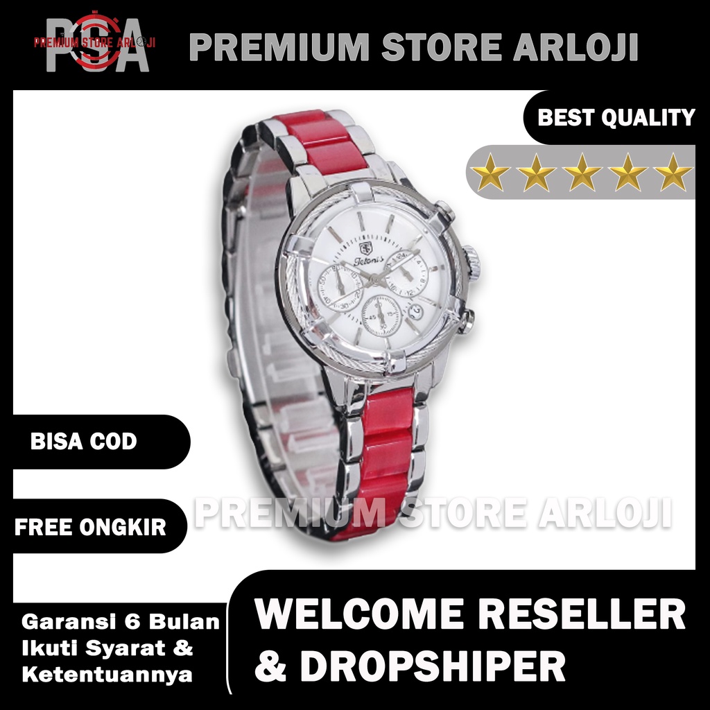 Grosiran Jam Tangan Wanita Tetonis Original 35255SL Analog Tali Rantai Tanggal Chrono Aktif Free Baterai (BISACOD)