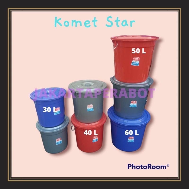 KOMET STAR - Ember Plastik 30-40-50-60 Liter / Ember Plastik Dengan Tutup / Ember Plastik Murah Tebal