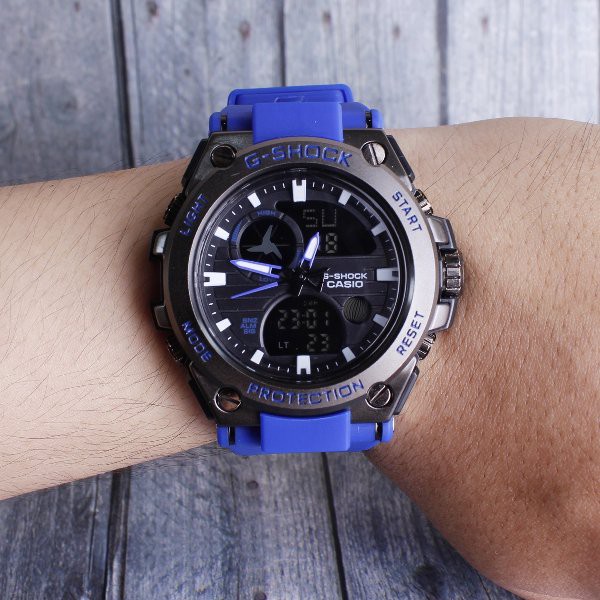 MODEL BARU G-Shock Casio G8600 Metal besi tali biru jam tangan pria dual time digital analog sporty