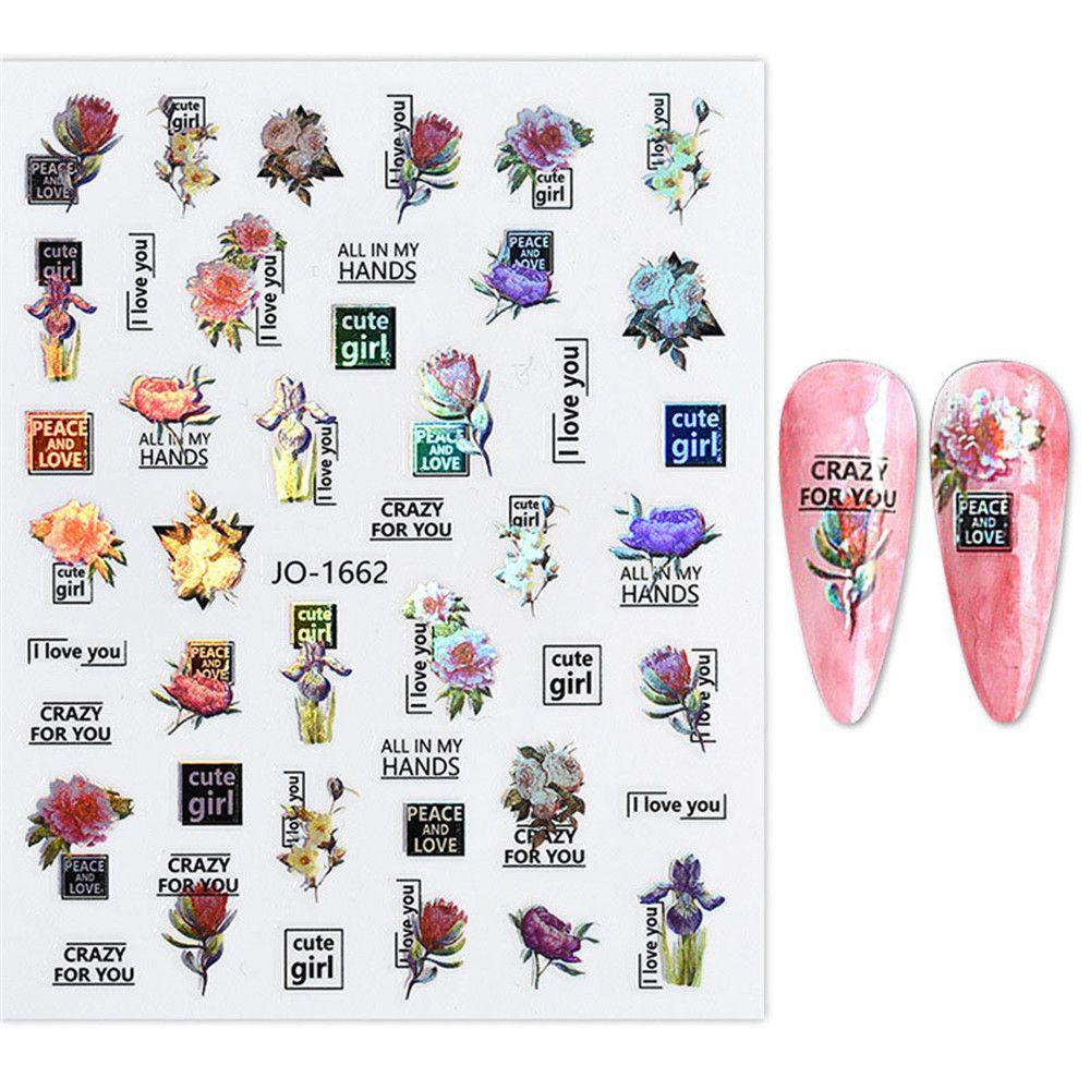 Solighter 3D Stiker Kuku Daun Hijau Selfadhesive Laser Aurora Nail Art Dekorasi