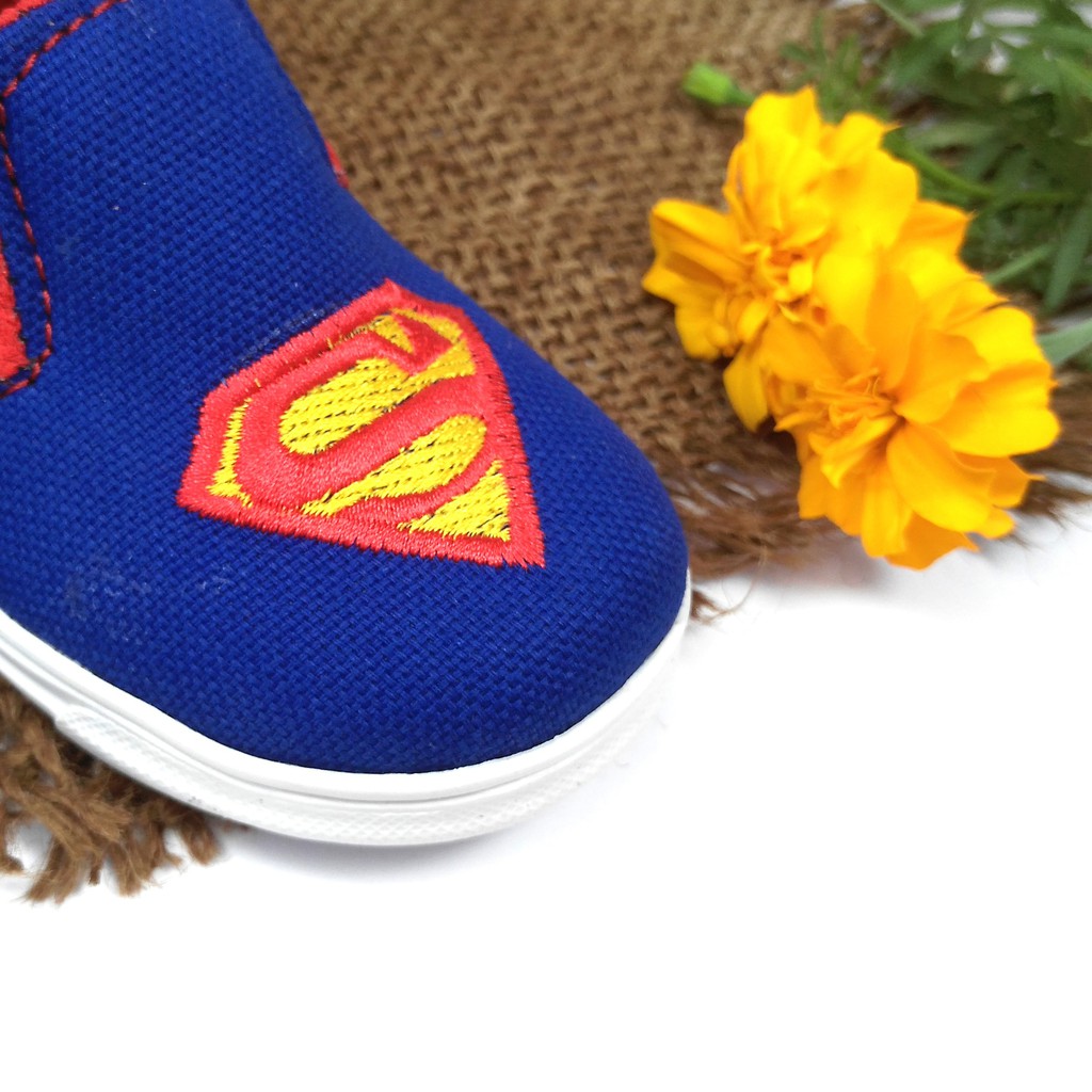 HQo Sepatu Anak Laki - Laki Slip On / Sepatu Anak Cowok / Sepatu Anak Casual / Superman Biru