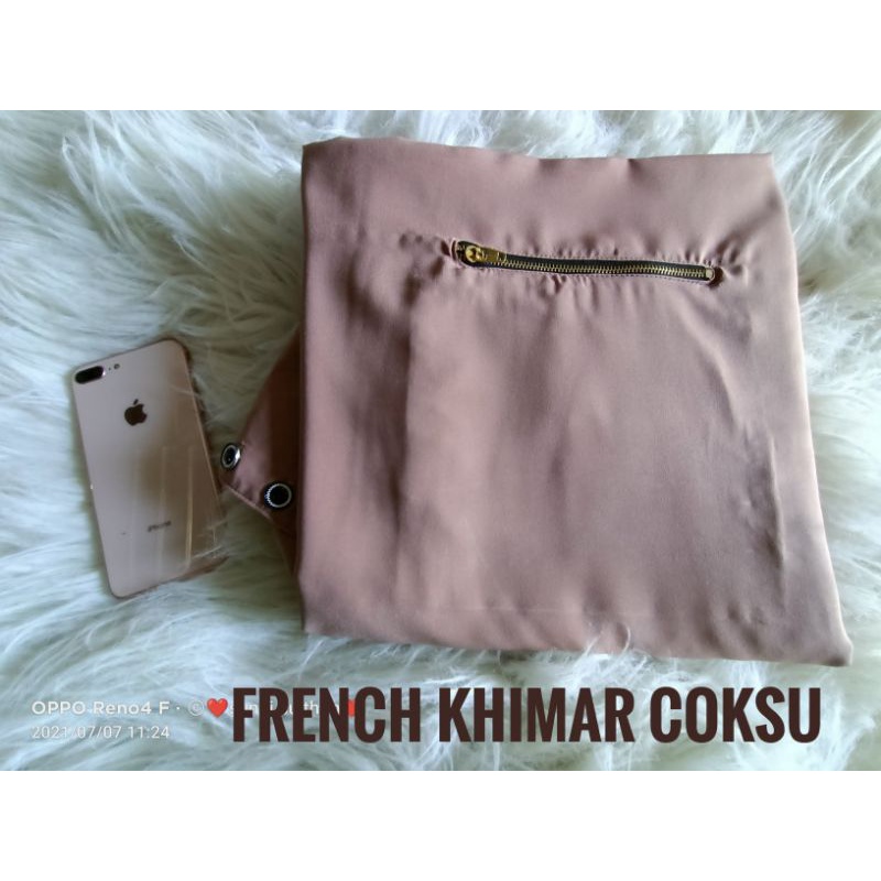 (BISA COD)READY STOK FRENCH KHIMAR LENGAN KANCING SAKU ZIPPER MEWAH BEST SELLER/French Khimar Set Rok Murah/ bahan crinkle air flow SEDIA UKURAN JUMBO