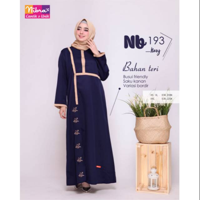 Gamis Nibras Polos Bordir NB 193 Coklat Susu