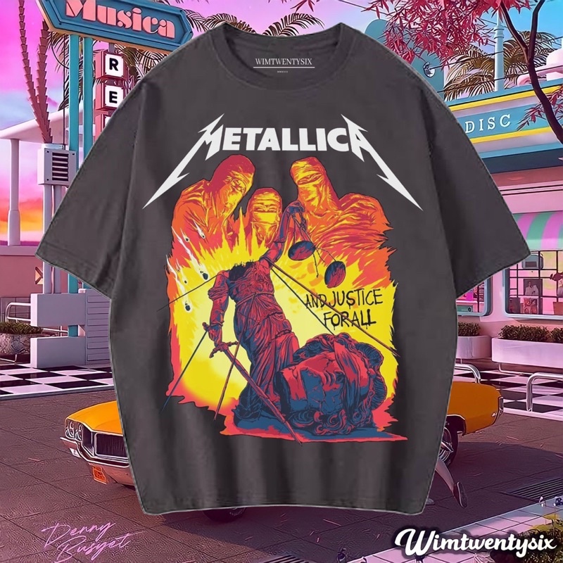 KAOS BAND METALLICA AND JUSTICE FOR ALL 90 S VINTAGE TEE (OVERSIZE DARK GREY T-SHIRT)