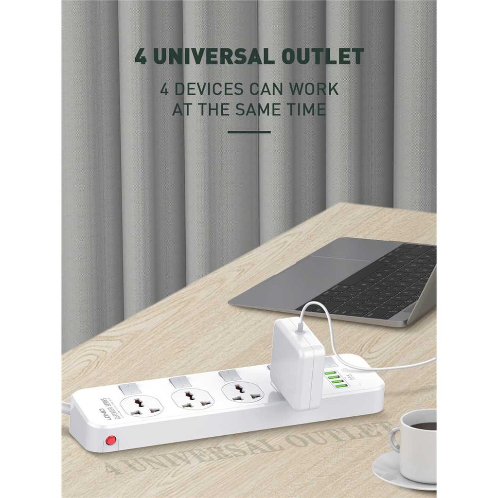 LDNIO SC4408 - Power Strip with 4 Universal Plug and 4 USB Port - Stop Kontak dengan port USB