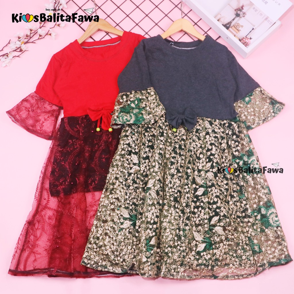 Dress Brokat Laura uk 1-8 Tahun / Dres Baju Anak Perempuan Brukat Gaun Pesta Import Quality Murah